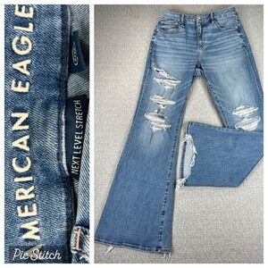 American Eagle Bootcut Curvy High-Rise Flare Jeans Women 8/27X31 Blue Distressed
